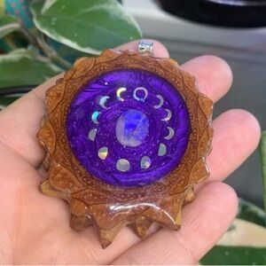 Aura Brand Pinecone purple supernova with moonstone and phases of moon